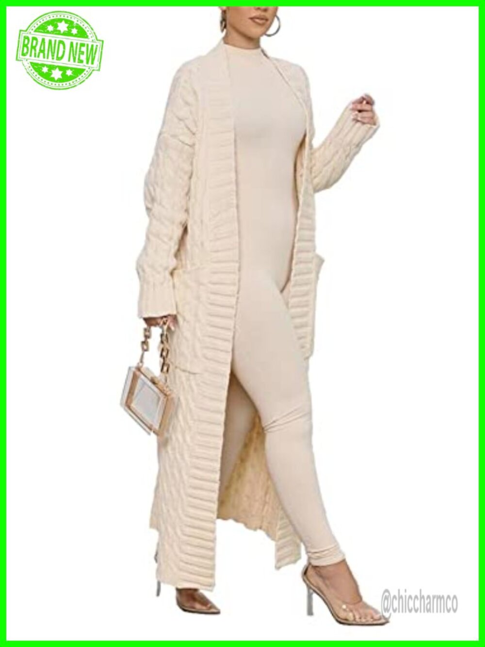 Long Sweater Cardigan Open Front Long Sleeve Chunky Cable Knit Duster with